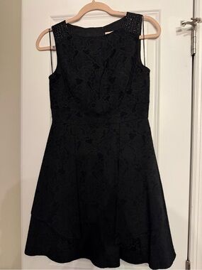 Aiden Black Lace Mini Dress with Beaded Shoulders